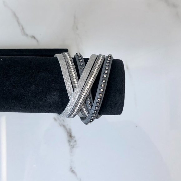 Leather Boho stacked cuff layered bracelets - Picture 1 of 2